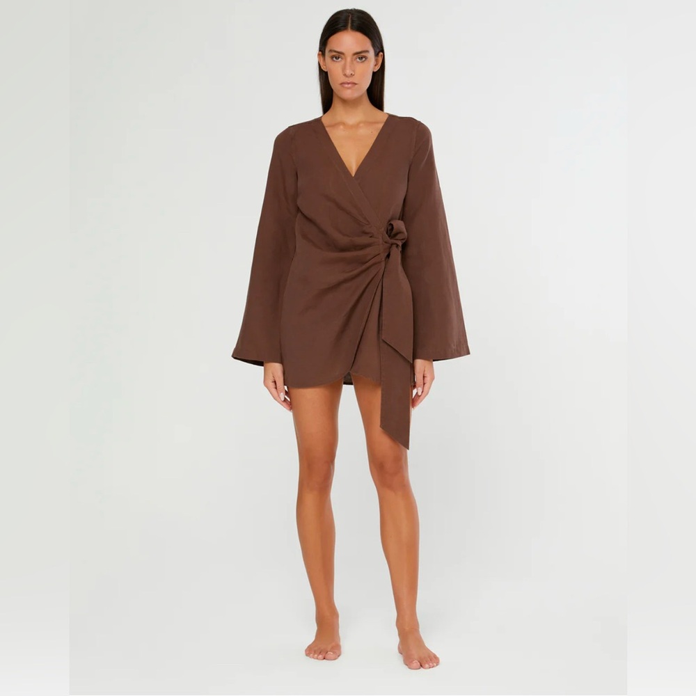 NWT Onia Air Linen Wrap Dress in Hickory Brown in Medium